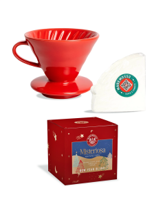 Misteriosa New Year Blend Yeni Yıl Kahvesi (Çekirdek Veya Öğütülmüş) 250 Gr. + Kırmızı Seramik Dripper - v60 Filtre Kağıdı(100 Adet)  Set