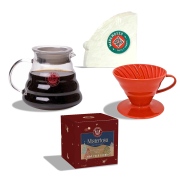 Misteriosa New Year Blend Yeni Yıl Kahvesi (Çekirdek Veya Öğütülmüş) 250 Gr. + Kırmızı Seramik Dripper - v60 Filtre Kağıdı(100 Adet) - Cam Sürahi 600 ML. Set