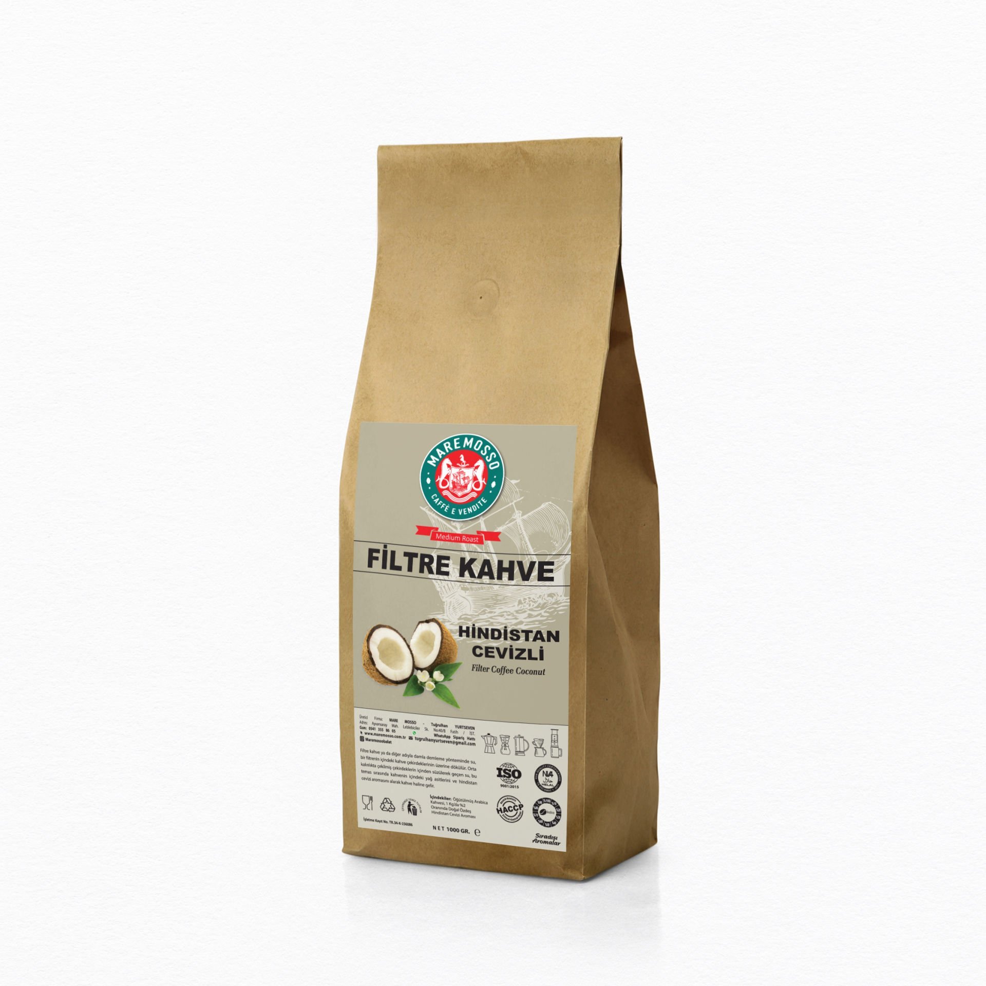 Hindistan Cevizi Aromalı Filtre Kahve 1000 gr