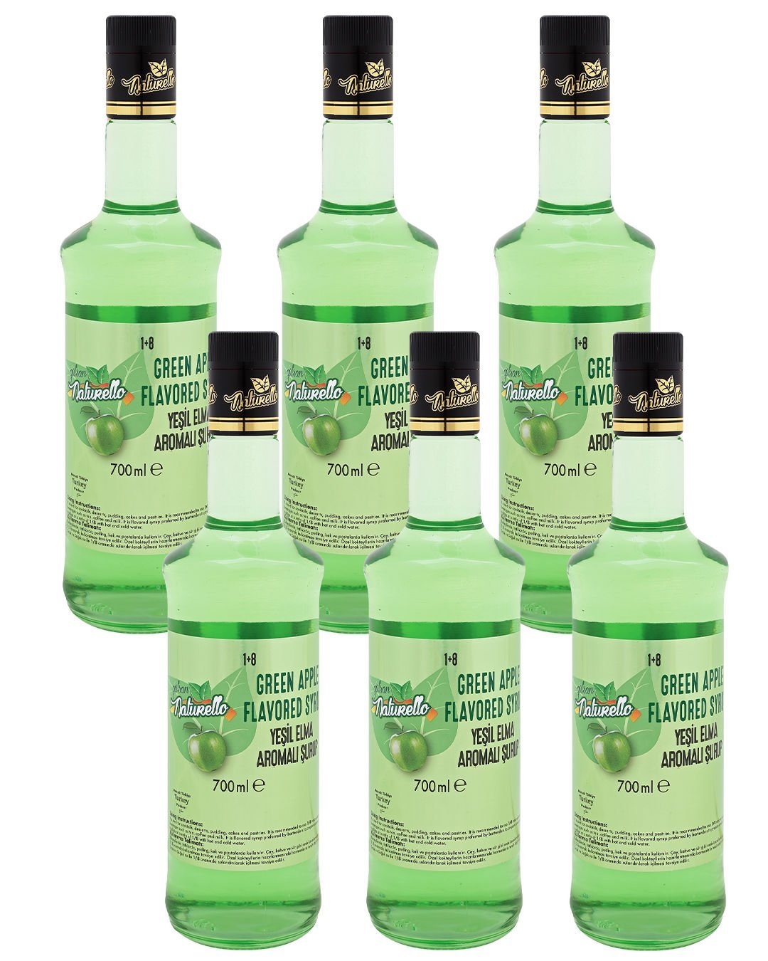 Naturello Yeşil Elma Aromalı Şurup 700 ml x 6lı Koli