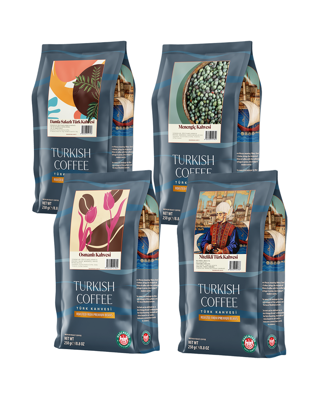 Türk Kahvesi Lezzet Seti - Nitelikli / Osmanlı / Menengiç / Damla Sakızlı - 4x250 Gr