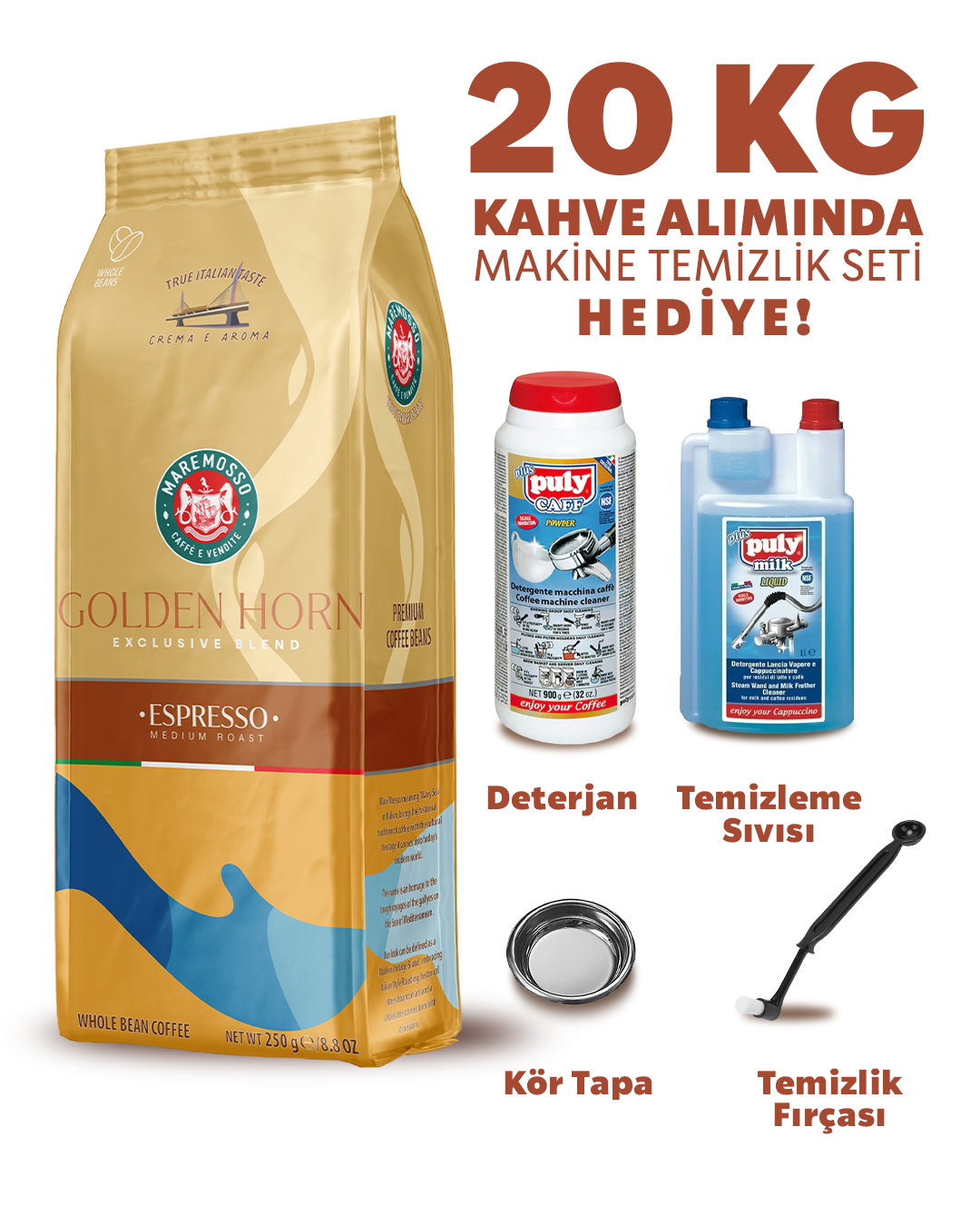 Espresso Golden Horn Blend 20 Kg (Çekirdek) - Makine Temizlik Seti Hediyeli!